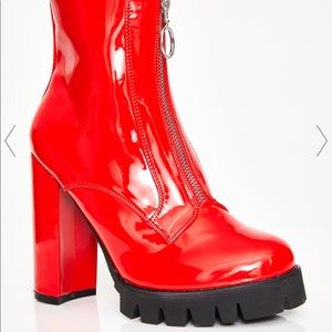 Dolls Kill red patent leather platform booties size 8